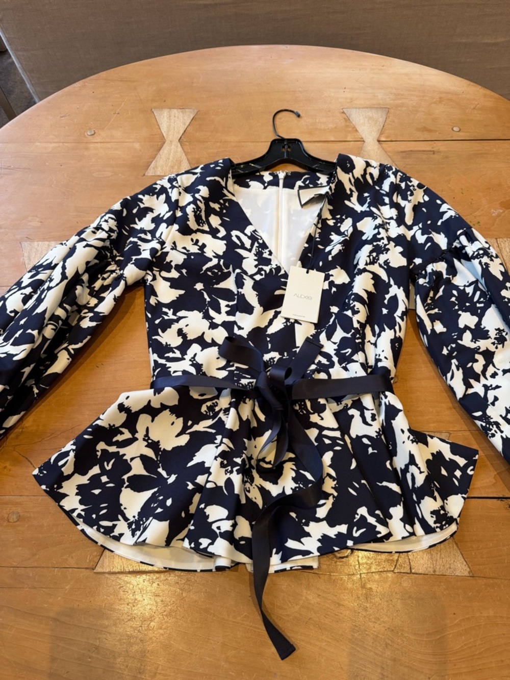 Alexis Navy and White Floral Peplum Tie-Waist Top